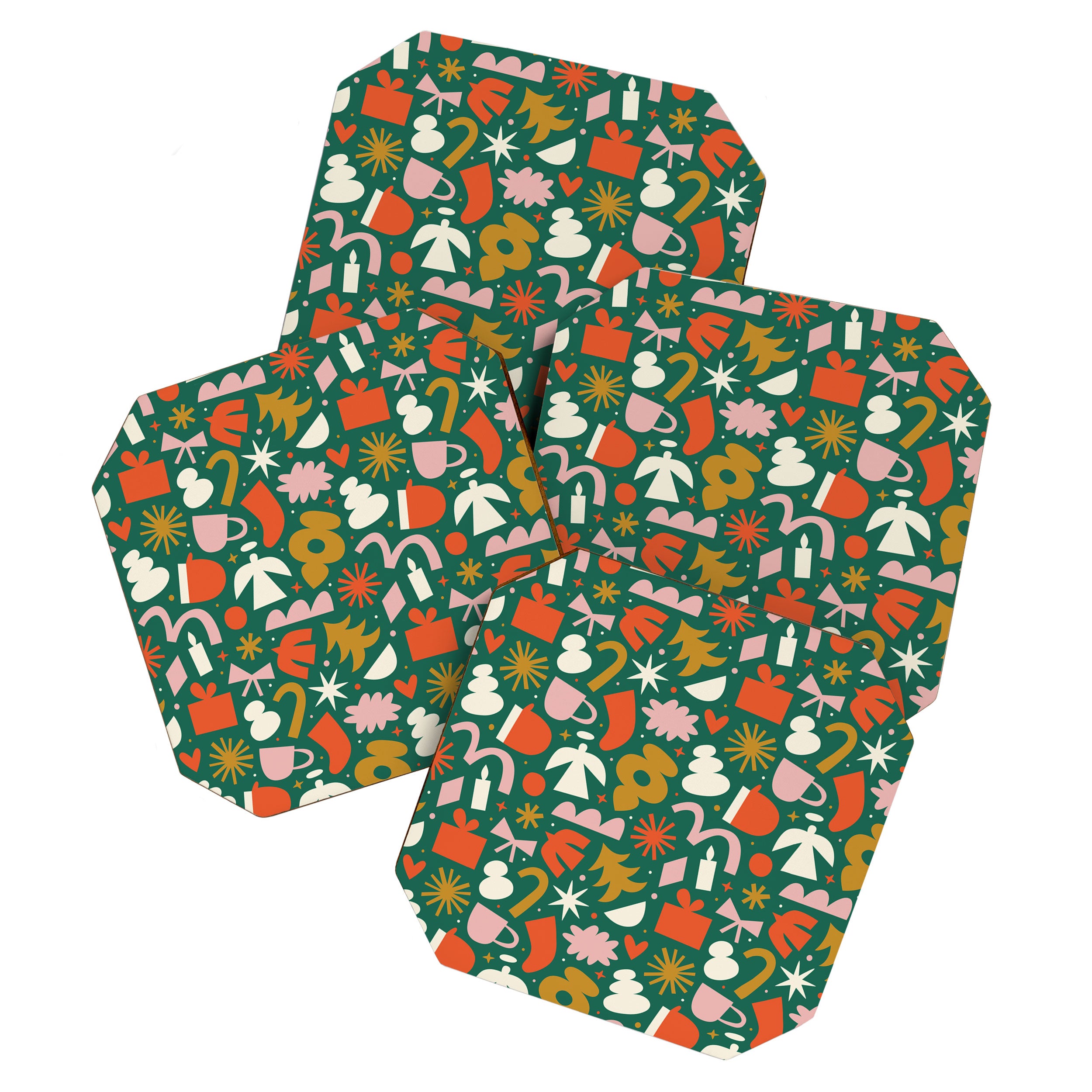 Abstract retro organic christmas shape pattern Coaster Gallery Image 1