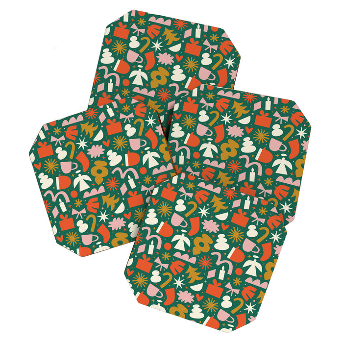 Abstract retro organic christmas shape pattern Coaster Gallery Image 1