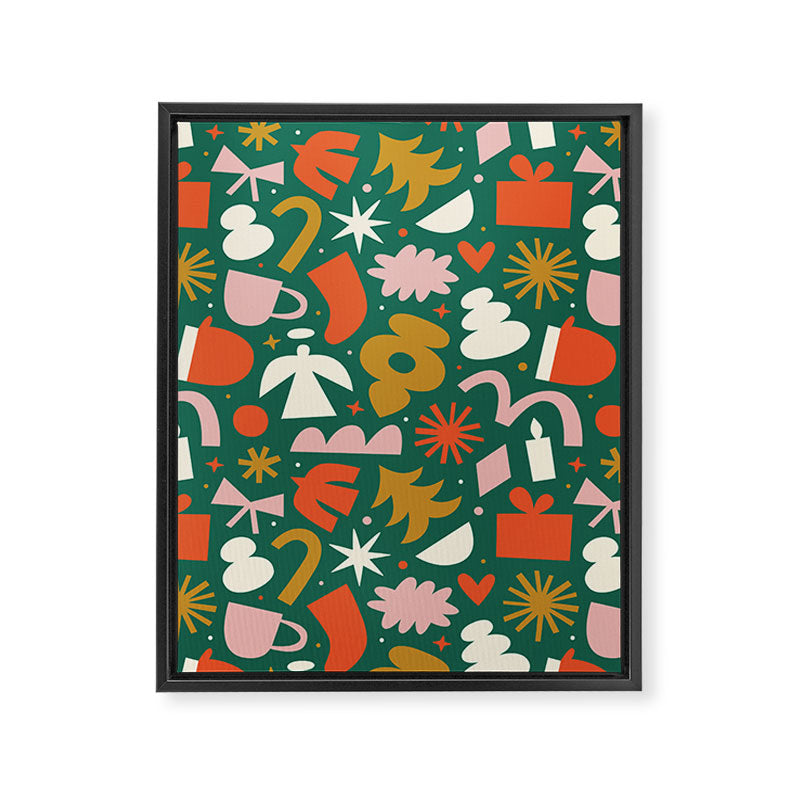Abstract retro organic christmas shape pattern Framed Canvas Print Gallery Image 3