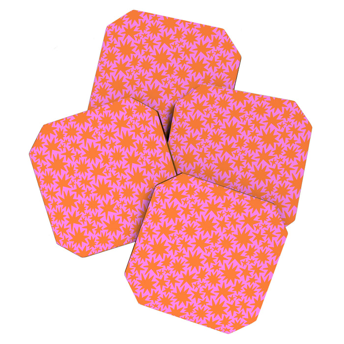 Abstract retro pink star shape pattern Coaster Gallery Image 1