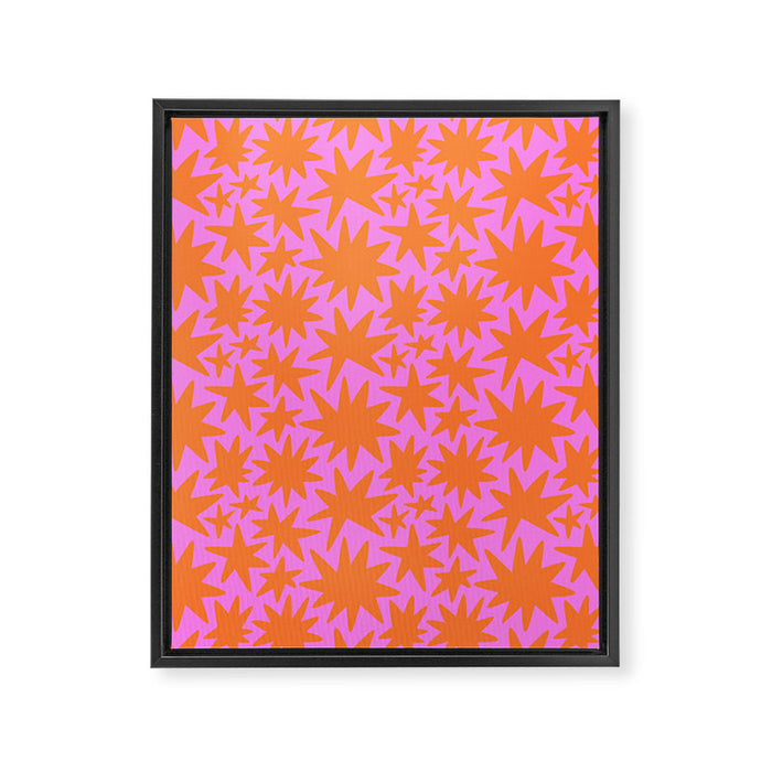 Abstract retro pink star shape pattern Framed Canvas Print Gallery Image 1