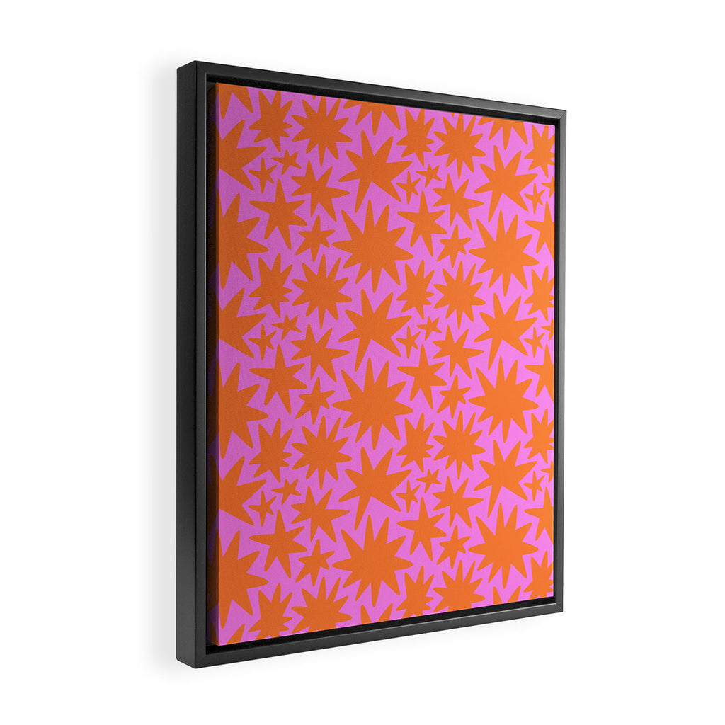Abstract retro pink star shape pattern Framed Canvas Print Gallery Image 2