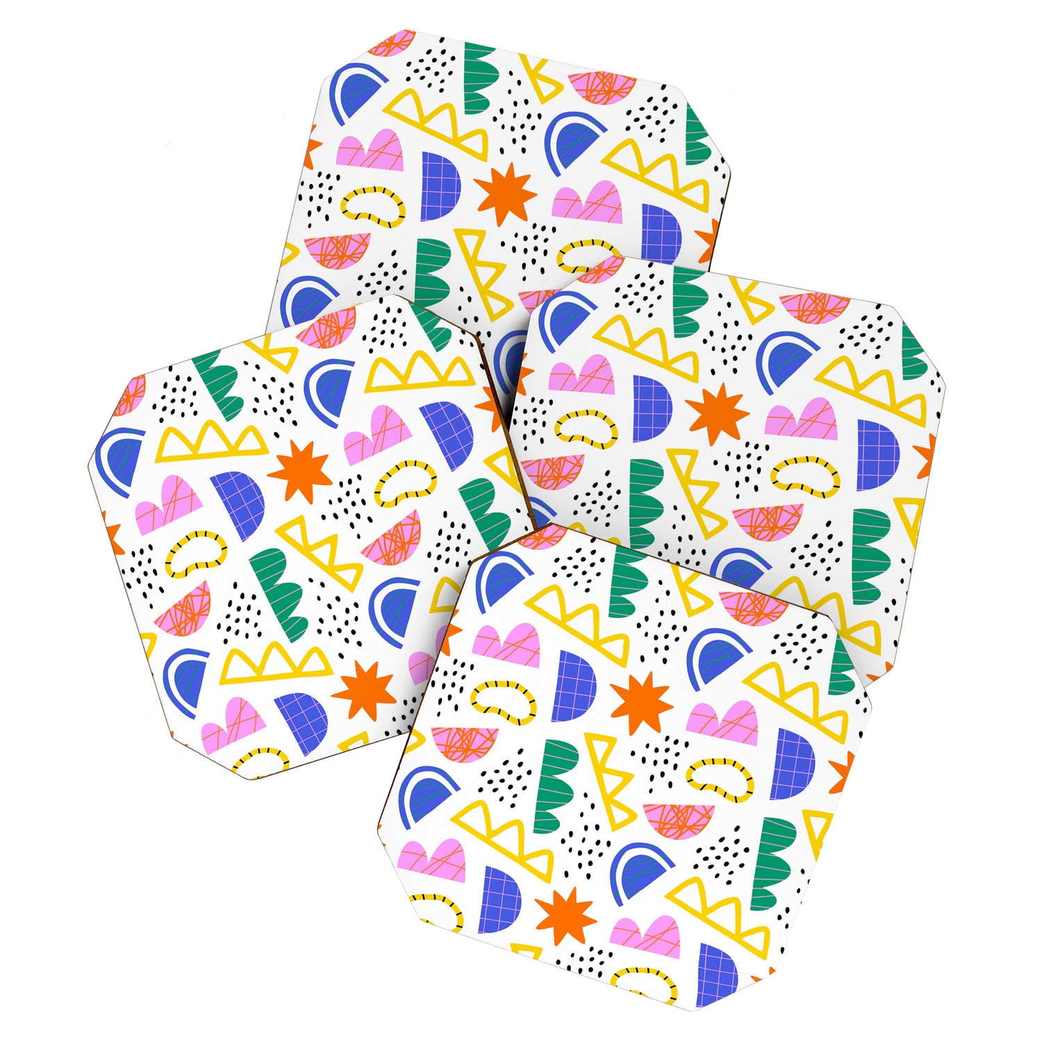 Abstract shape seamless pattern with colorful geometric doodles Coaster Gallery Image 1