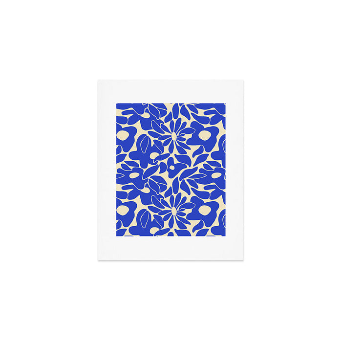 Abstract vintage blue flower art pattern Art Print Gallery Image 1