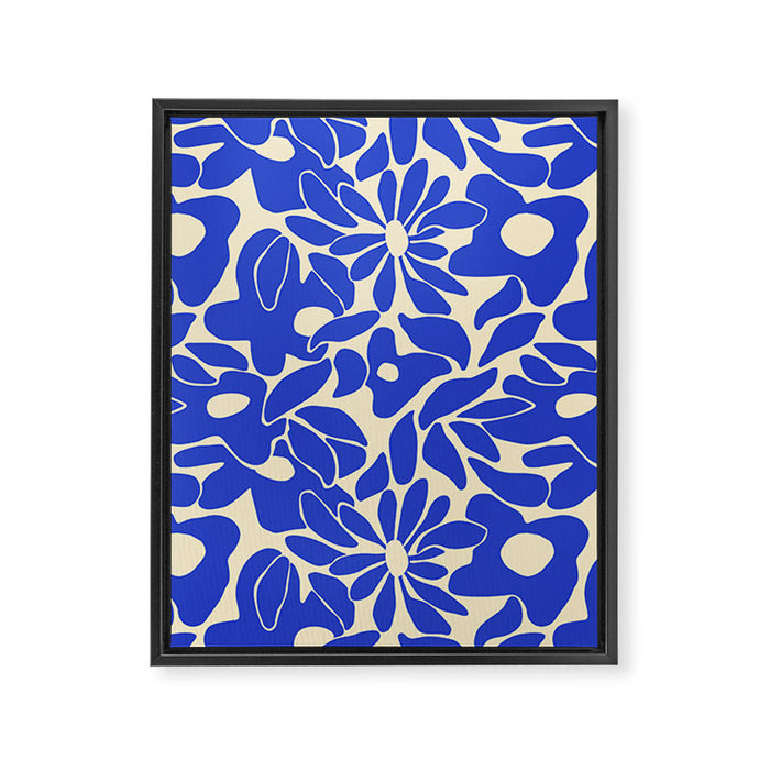 Abstract vintage blue flower art pattern Framed Canvas Print Gallery Image 1