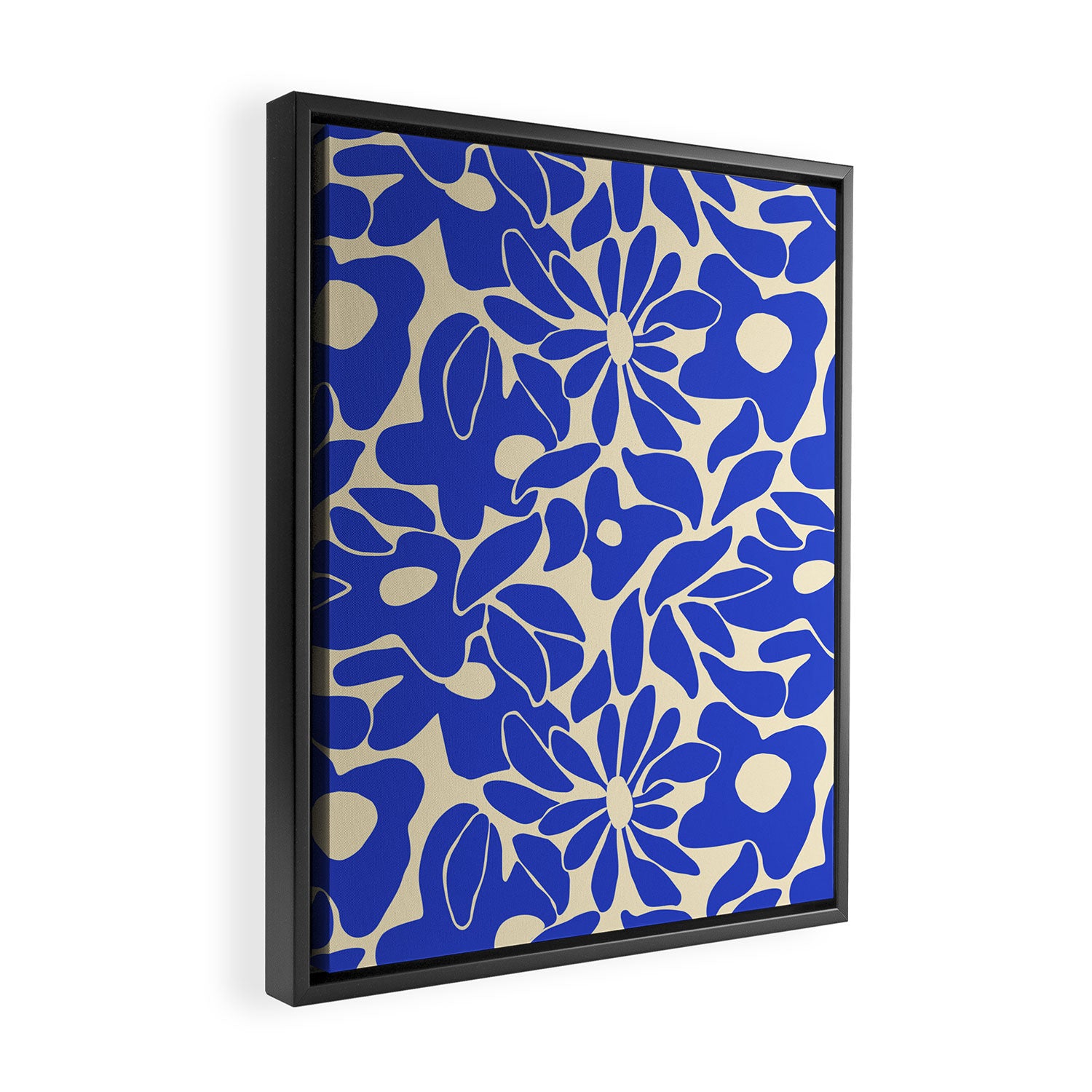 Abstract vintage blue flower art pattern Framed Canvas Print Gallery Image 2