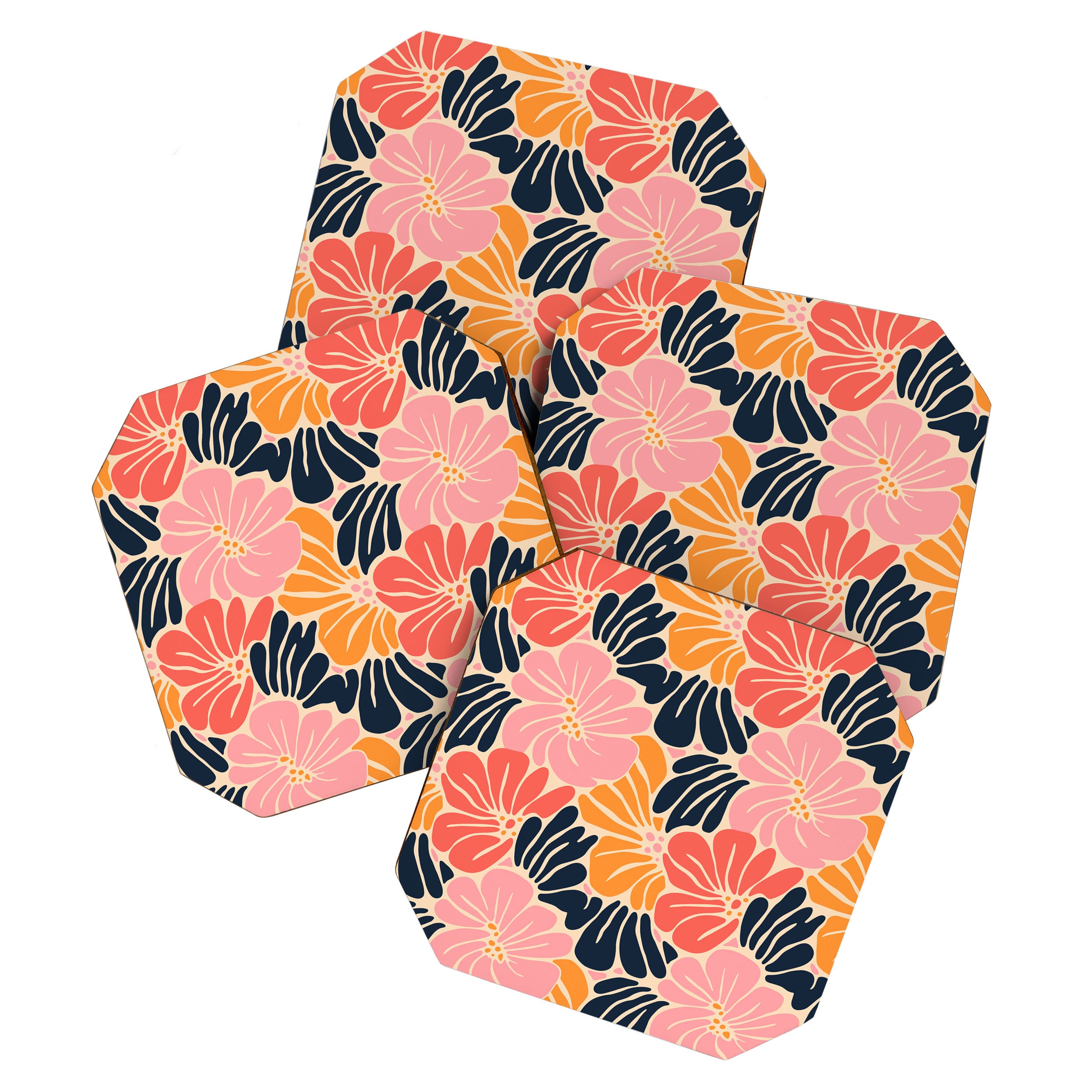 Abstract vintage flower art pattern Coaster Gallery Image 1