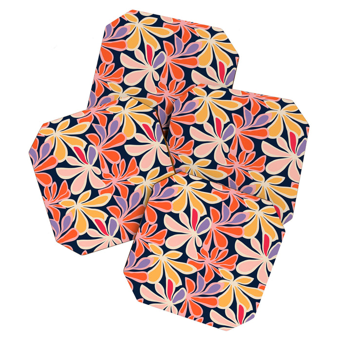 Abstract vintage flower art pattern Coaster Gallery Image 1