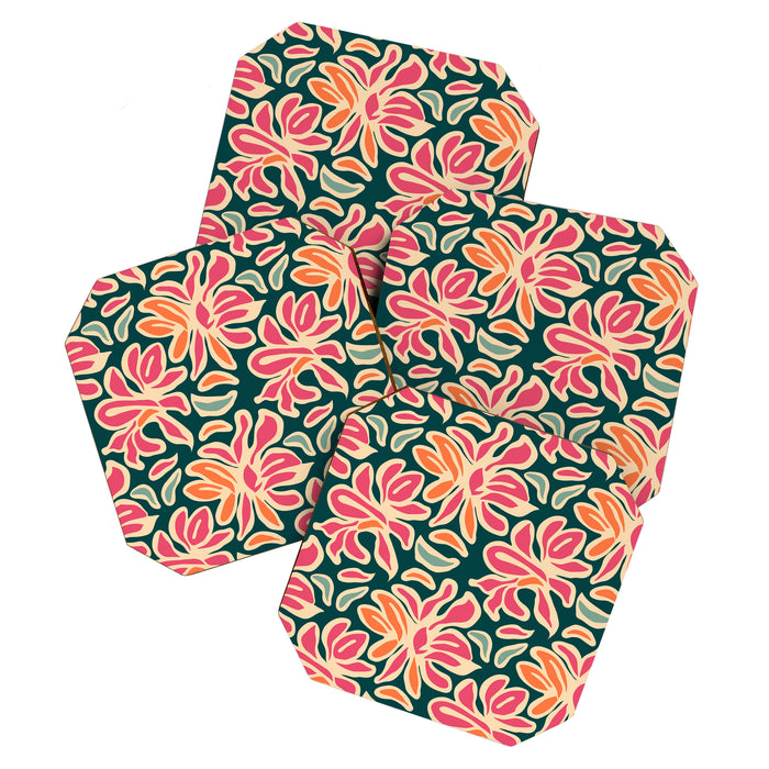 Abstract vintage flower art pattern Coaster Gallery Image 1
