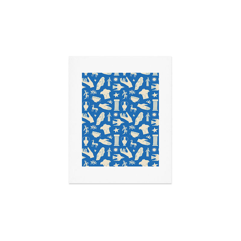 Ancient blue greek statue doodle pattern Art Print Gallery Image 1
