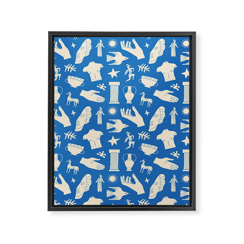 Ancient blue greek statue doodle pattern Framed Canvas Print Gallery Image 8