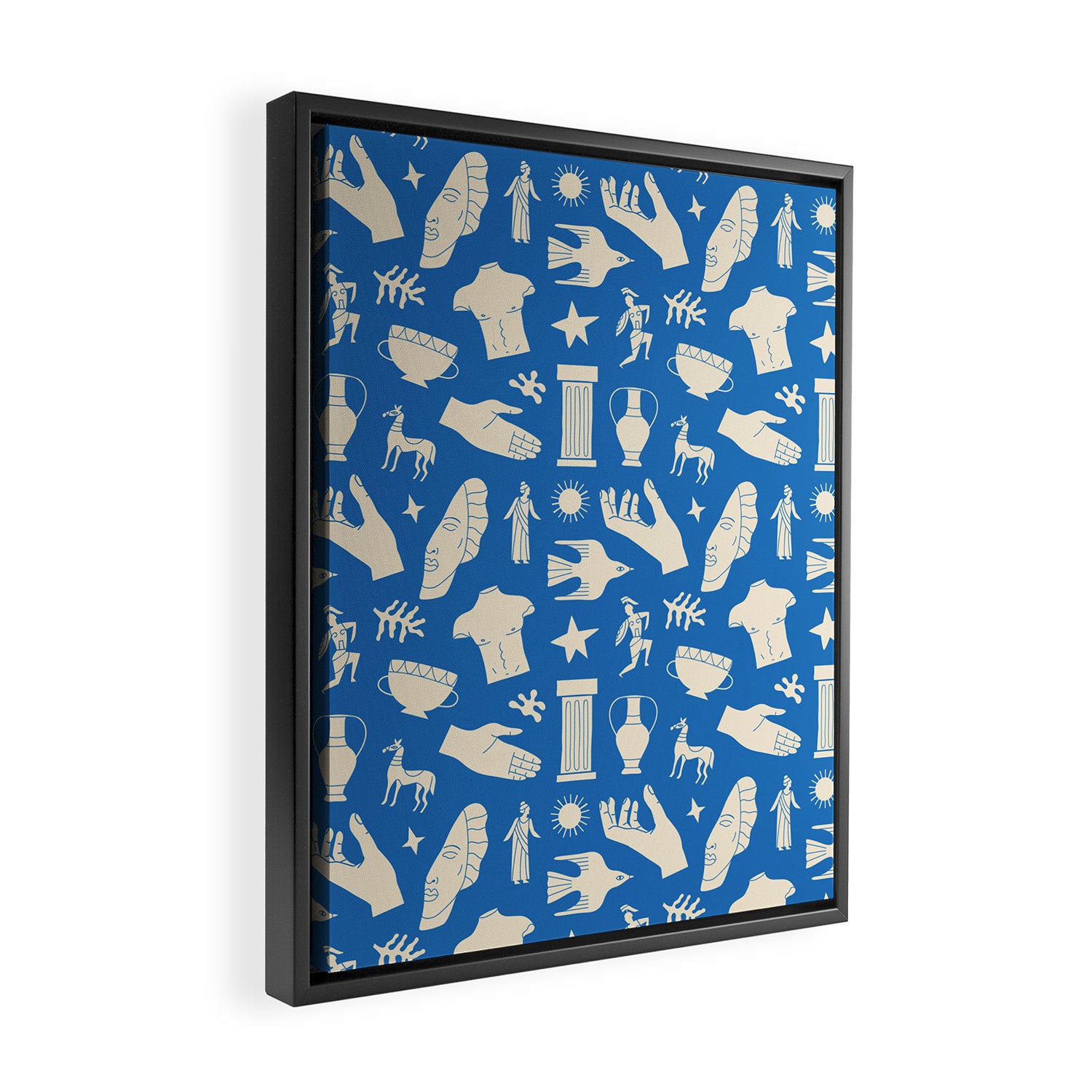 Ancient blue greek statue doodle pattern Framed Canvas Print Gallery Image 2