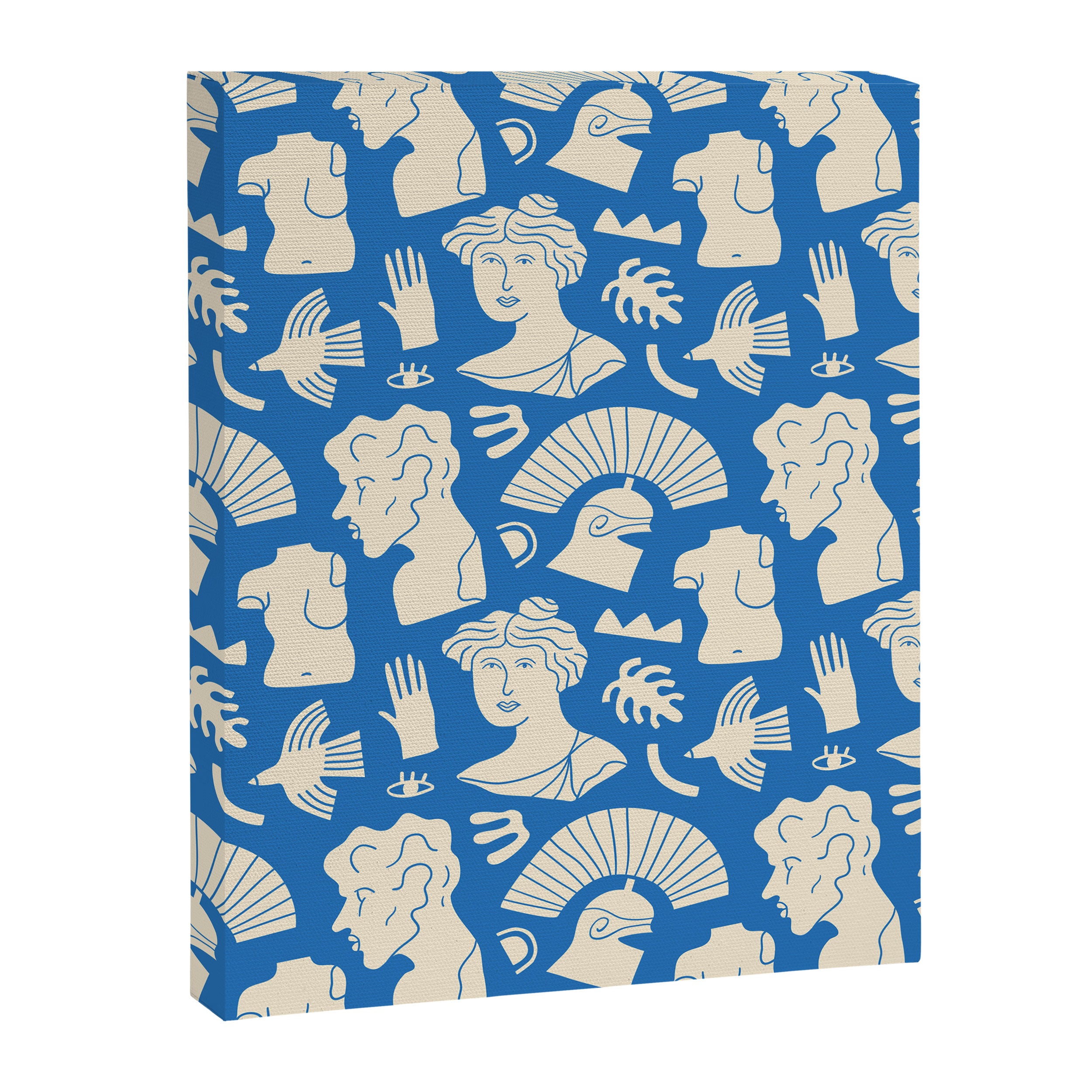 Ancient blue greek statue doodle pattern Canvas Print Gallery Image 8
