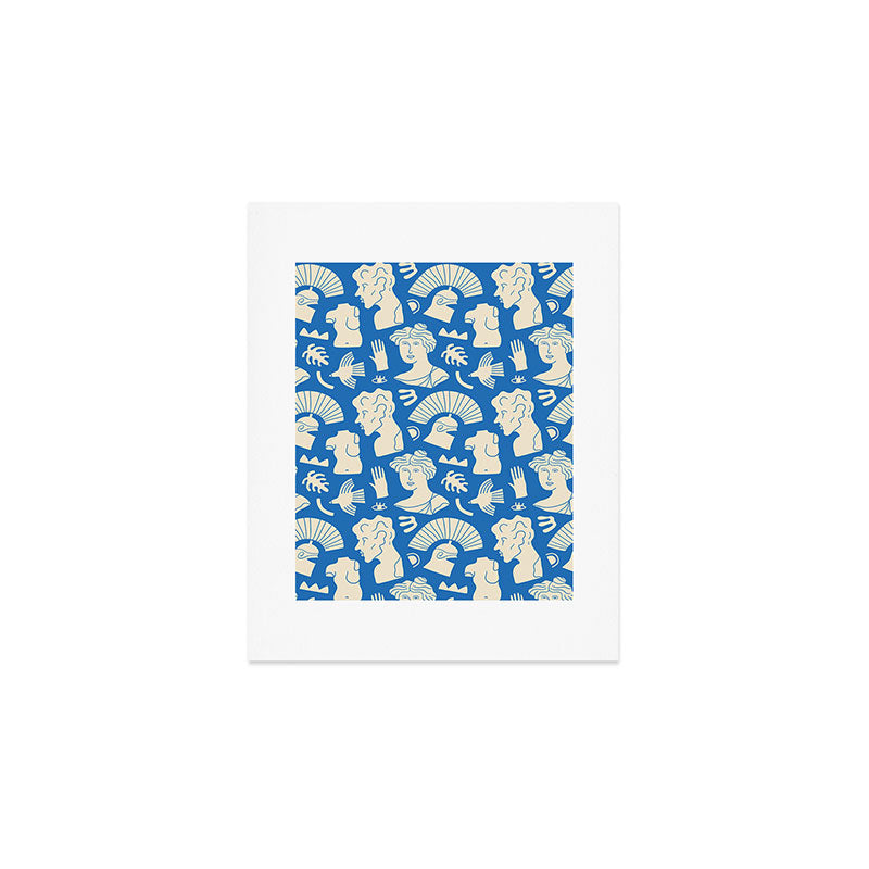Ancient blue greek statue doodle pattern Art Print Gallery Image 1