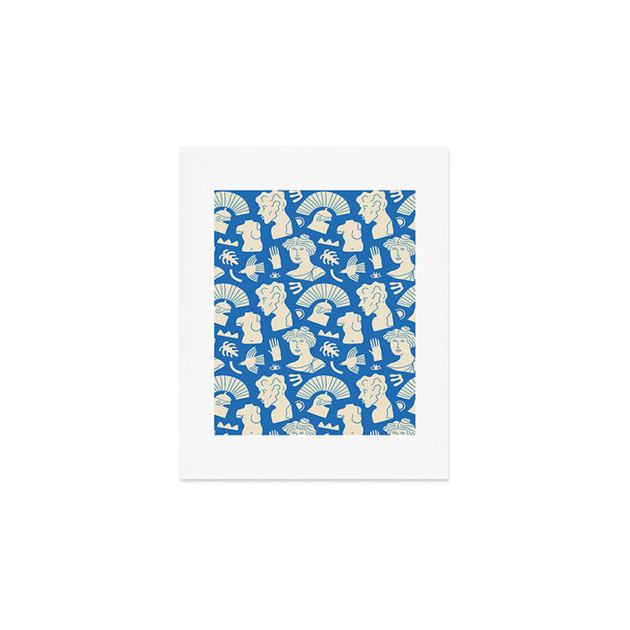 Ancient blue greek statue doodle pattern Art Print Gallery Image 1