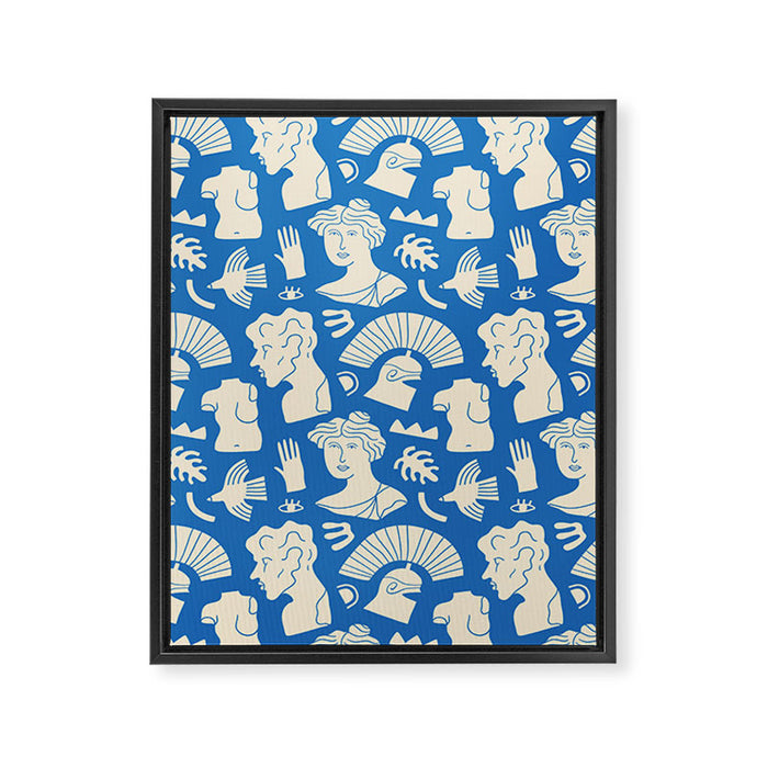 Ancient blue greek statue doodle pattern Framed Canvas Print Gallery Image 1