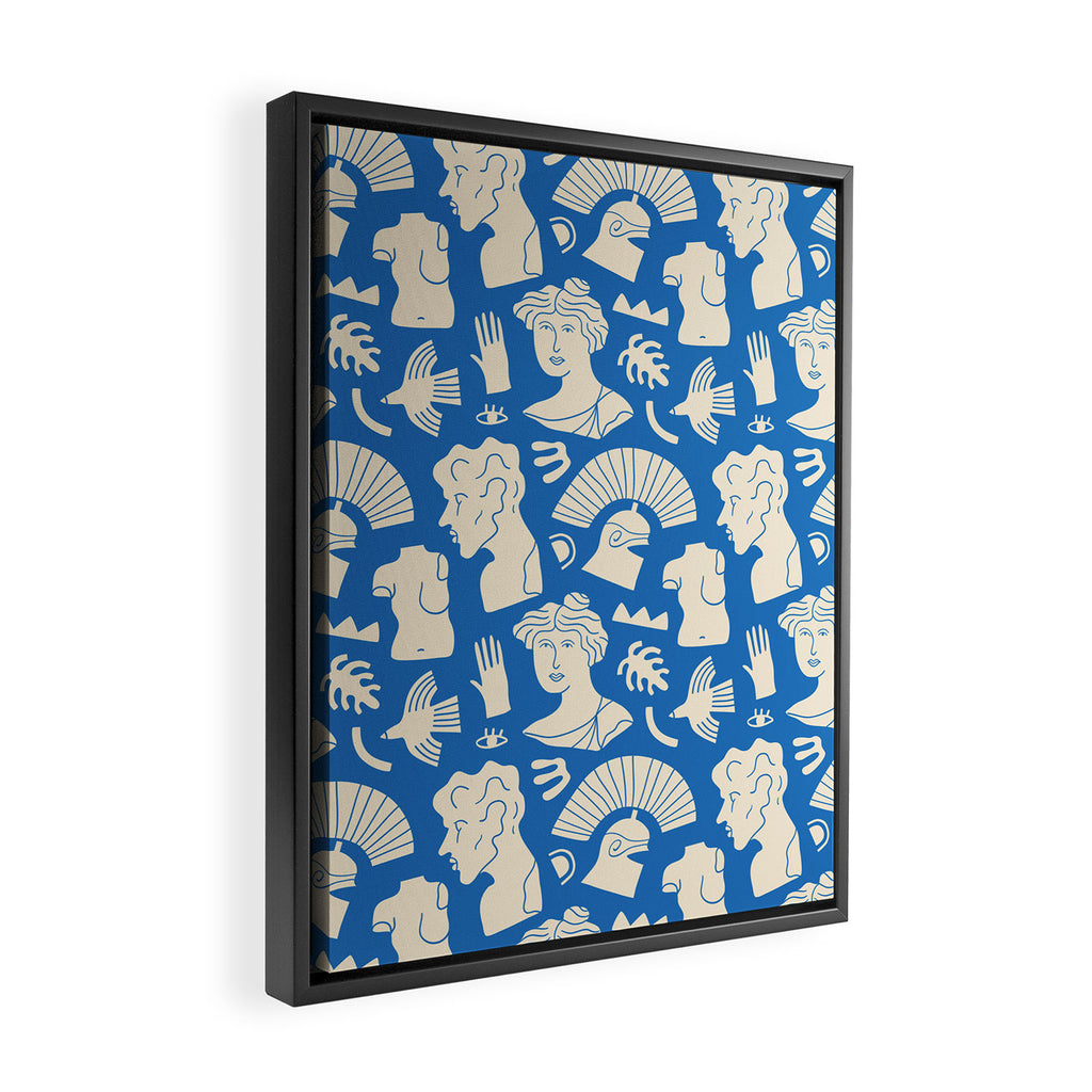 Ancient blue greek statue doodle pattern Framed Canvas Print Gallery Image 2