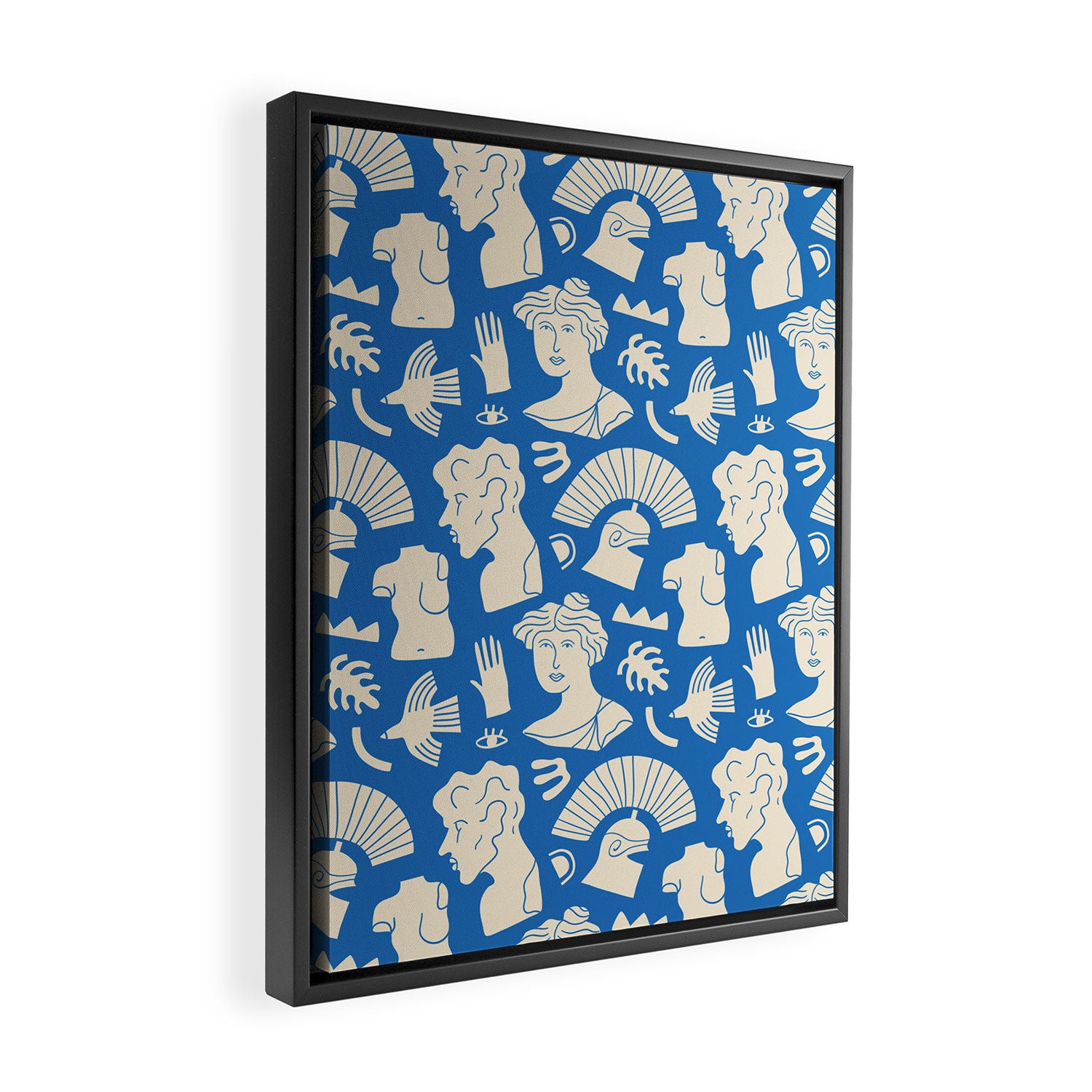 Ancient blue greek statue doodle pattern Framed Canvas Print Gallery Image 2