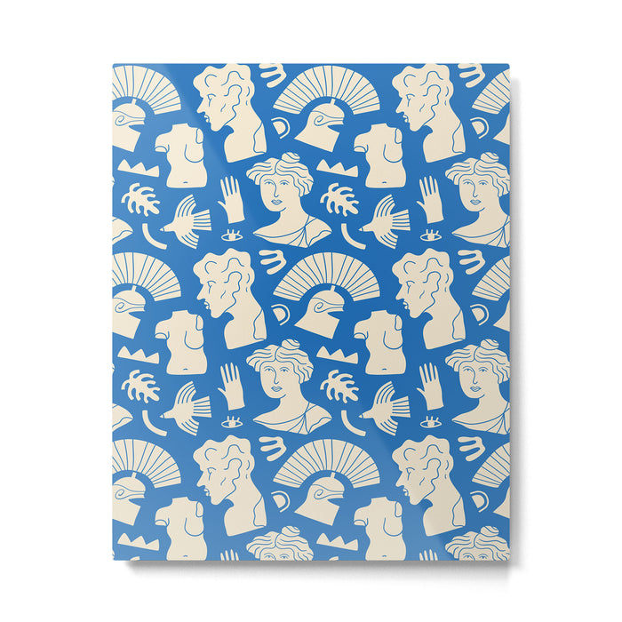 Ancient blue greek statue doodle pattern Metal Print Gallery Image 1