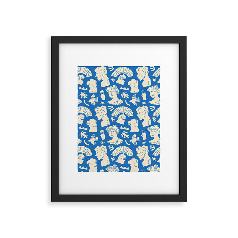 Ancient blue greek statue doodle pattern Framed Art Print Gallery Image 6