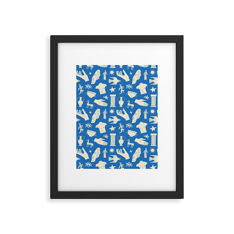 Ancient blue greek statue doodle pattern Framed Art Print Gallery Image 6