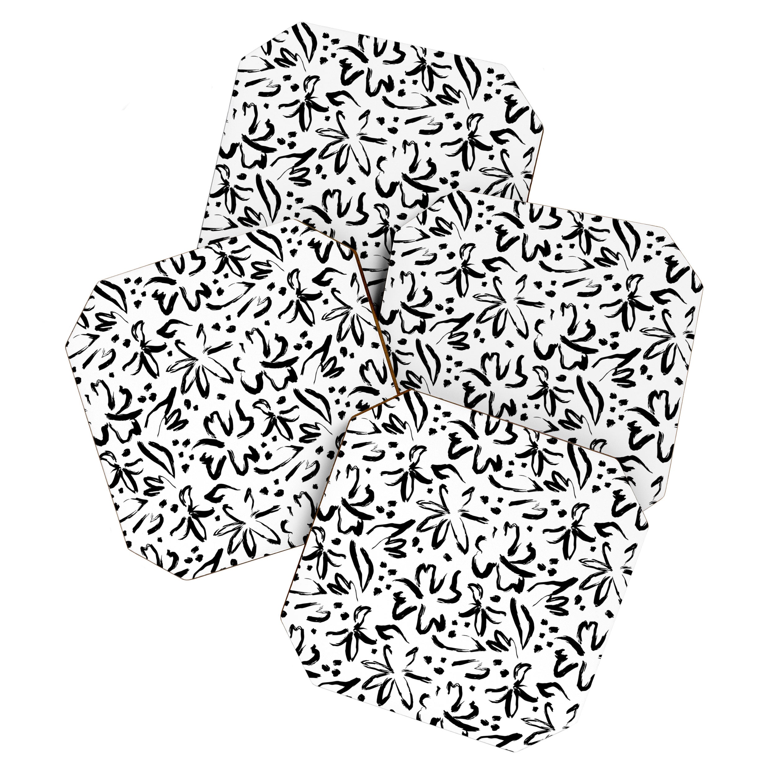 Black abstract flower art pattern Coaster Gallery Image 1