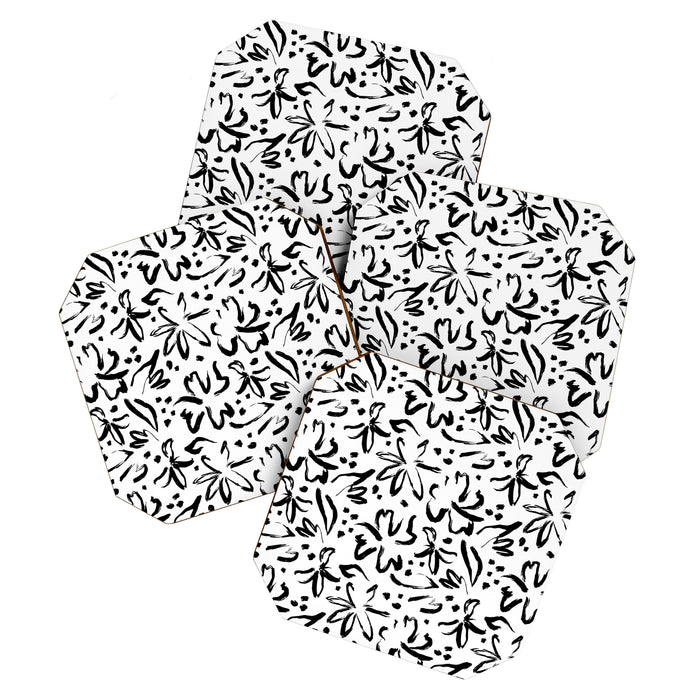 Black abstract flower art pattern Coaster Gallery Image 1
