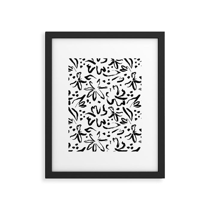 Black abstract flower art pattern Framed Art Print Gallery Image 1