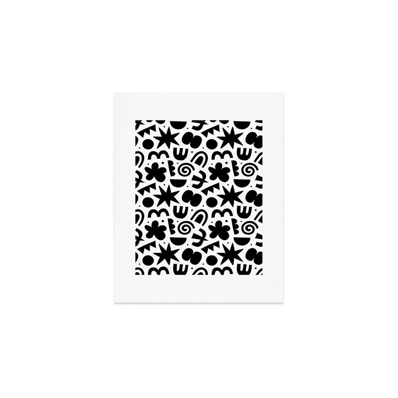 Black abstract organic shape doodle pattern Art Print Gallery Image 1