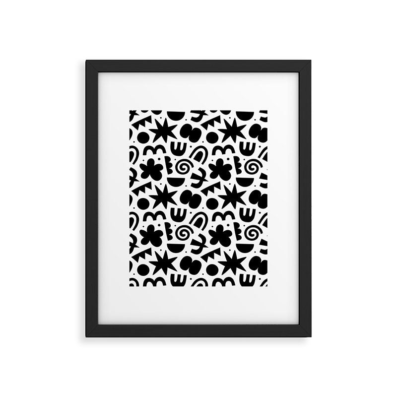 Black abstract organic shape doodle pattern Framed Art Print Gallery Image 6
