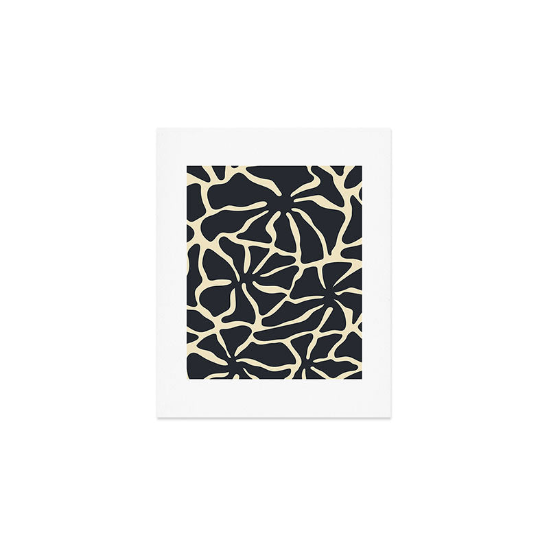 Black and white abstract flower art pattern Art Print Gallery Image 1