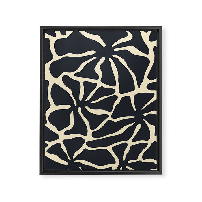 Black and white abstract flower art pattern Framed Canvas Print Gallery Image 1