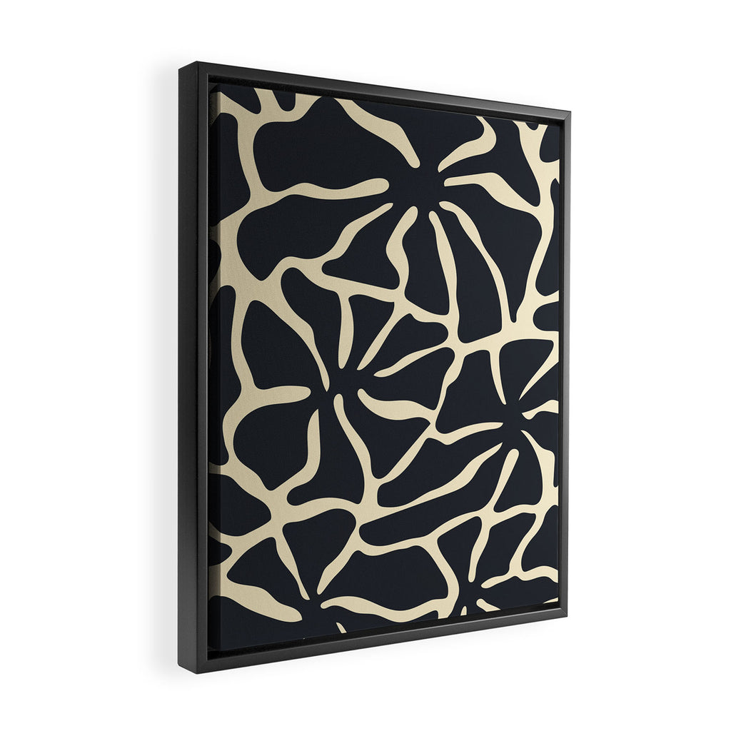 Black and white abstract flower art pattern Framed Canvas Print Gallery Image 2