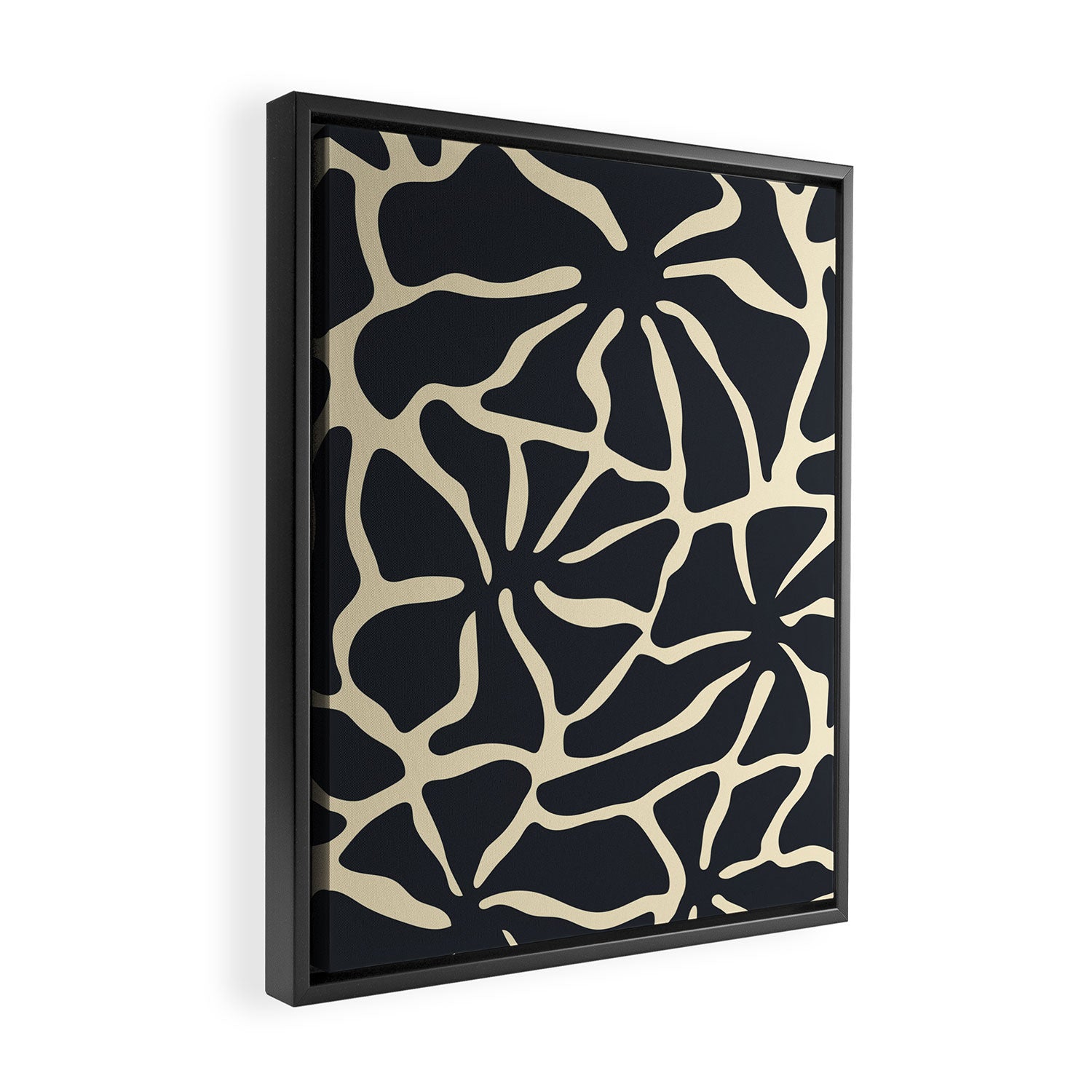 Black and white abstract flower art pattern Framed Canvas Print Gallery Image 2