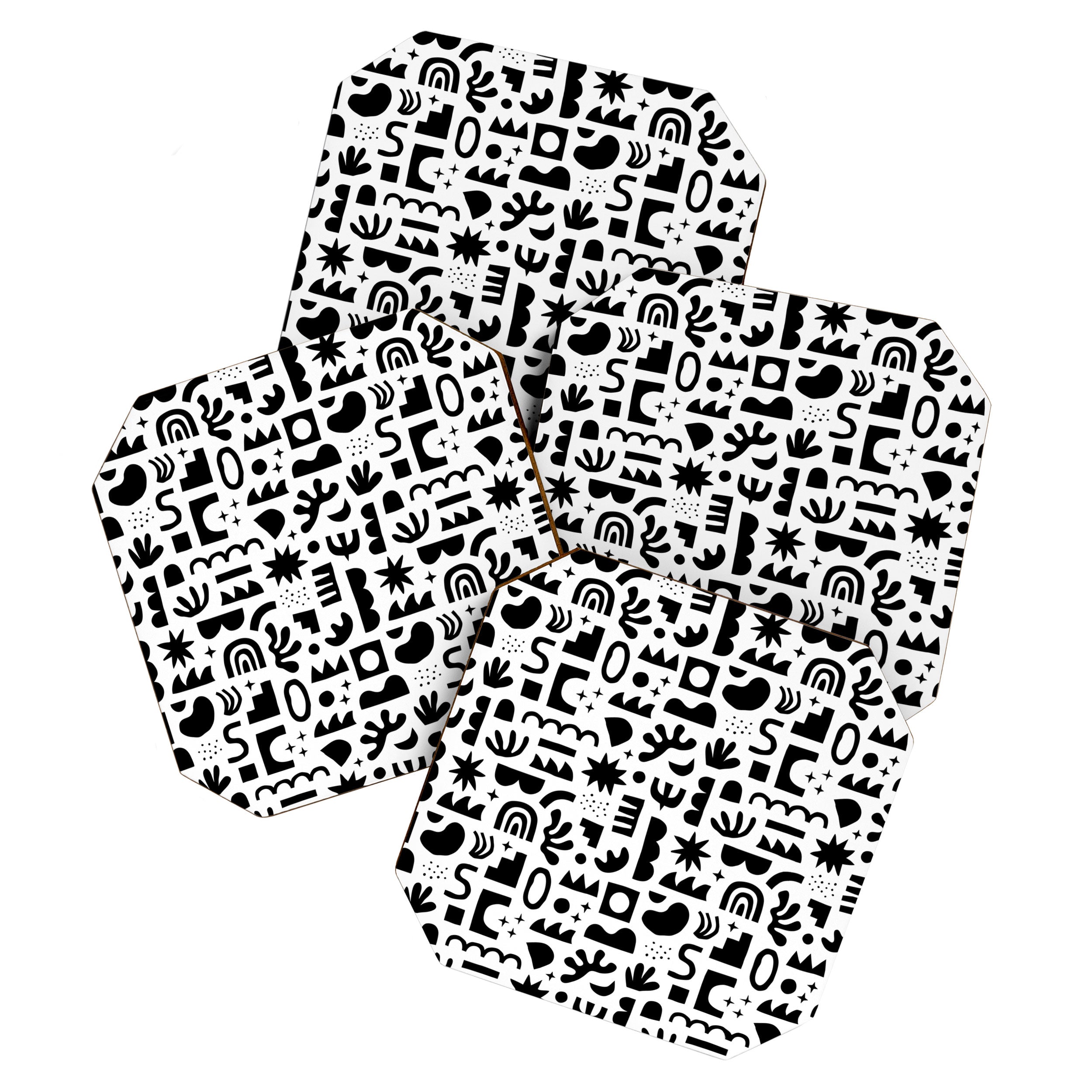 Black and white abstract organic shape pattern Coaster Gallery Image 1