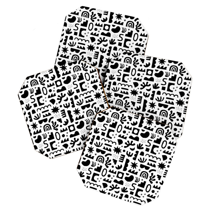 Black and white abstract organic shape pattern Coaster Gallery Image 1