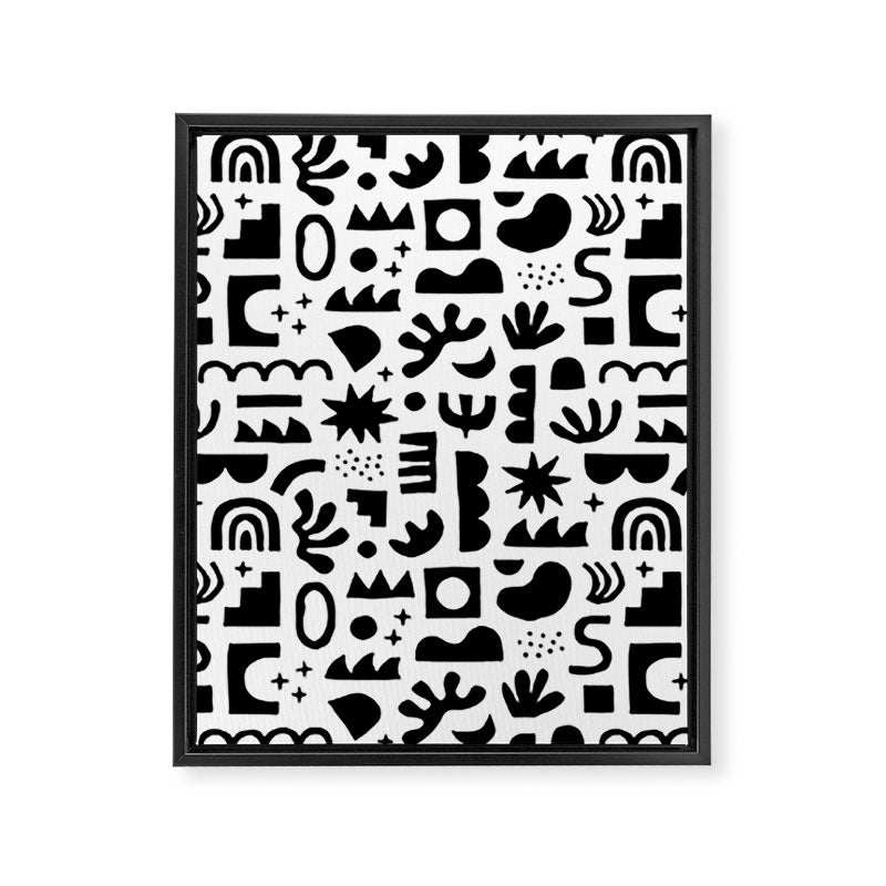 Black and white abstract organic shape pattern Framed Canvas Print Gallery Image 8