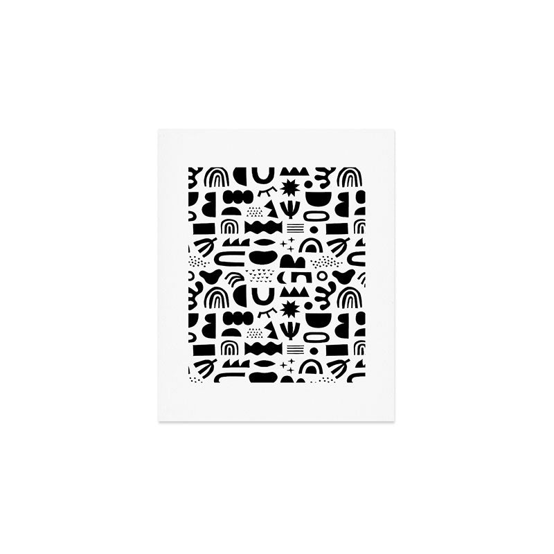 Black and white abstract organic shape pattern Art Print Gallery Image 1