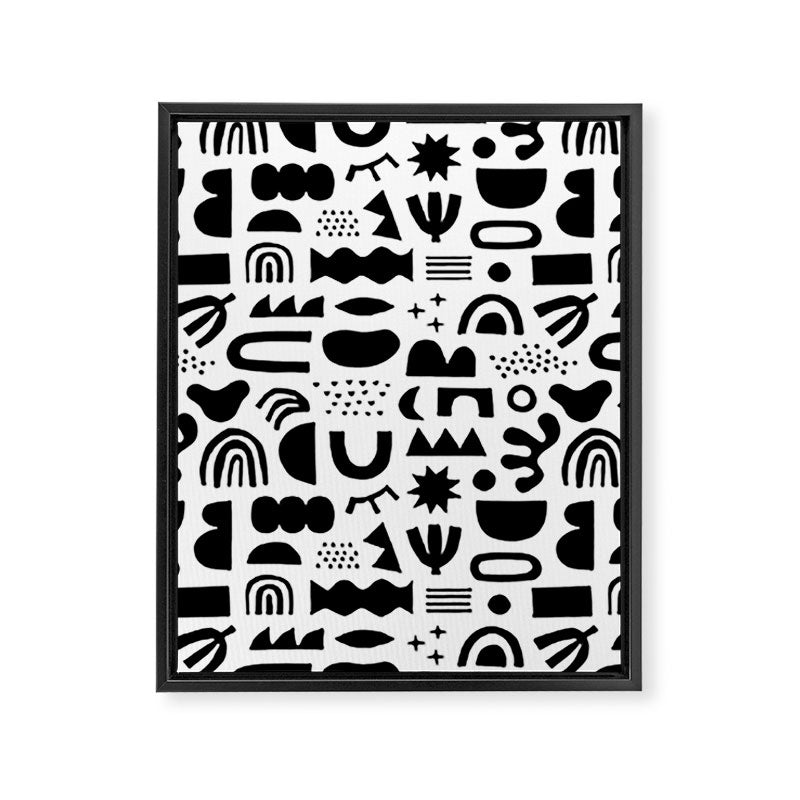 Black and white abstract organic shape pattern Framed Canvas Print Gallery Image 8