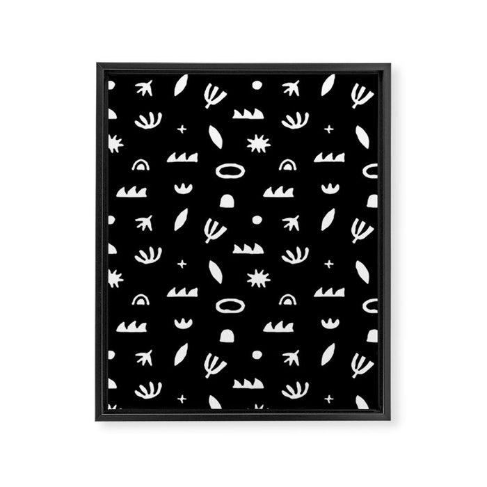 Black and white abstract organic shape pattern Framed Canvas Print Gallery Image 1