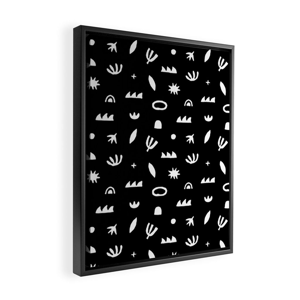 Black and white abstract organic shape pattern Framed Canvas Print Gallery Image 2