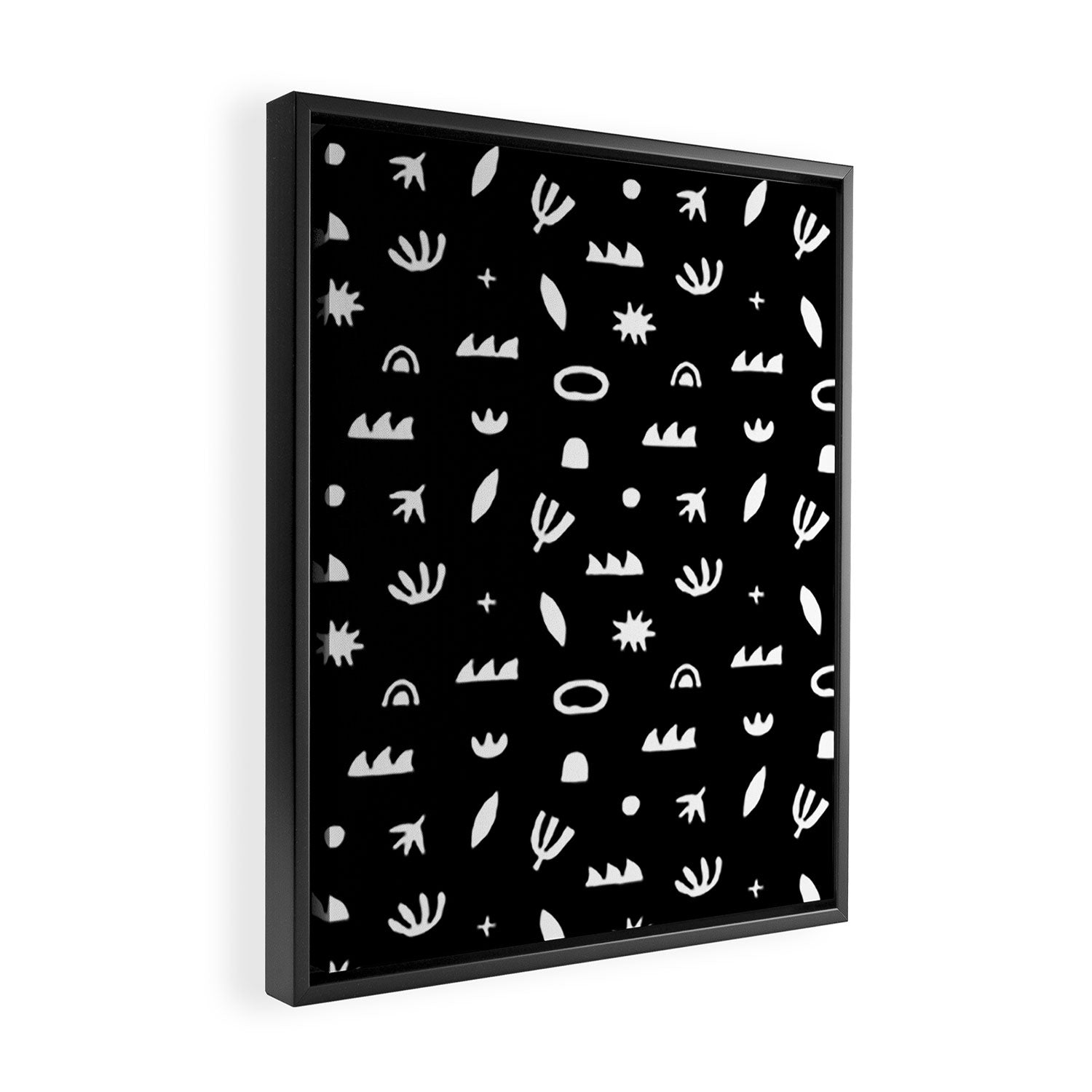 Black and white abstract organic shape pattern Framed Canvas Print Gallery Image 2