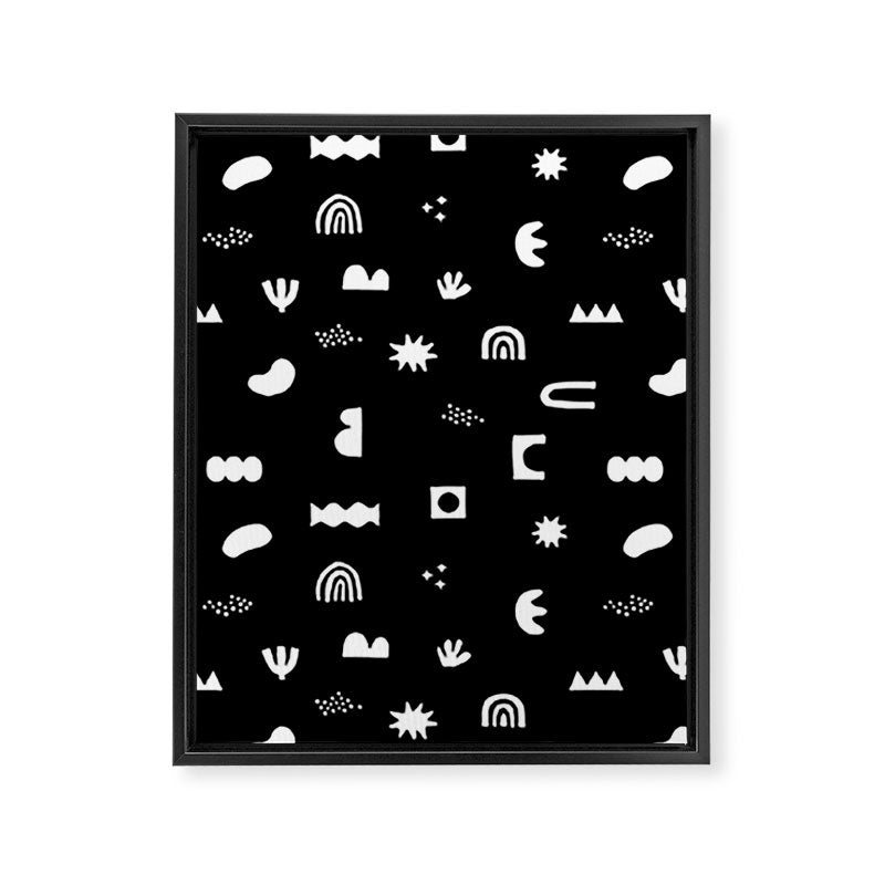 Black and white abstract organic shape pattern Framed Canvas Print Gallery Image 8