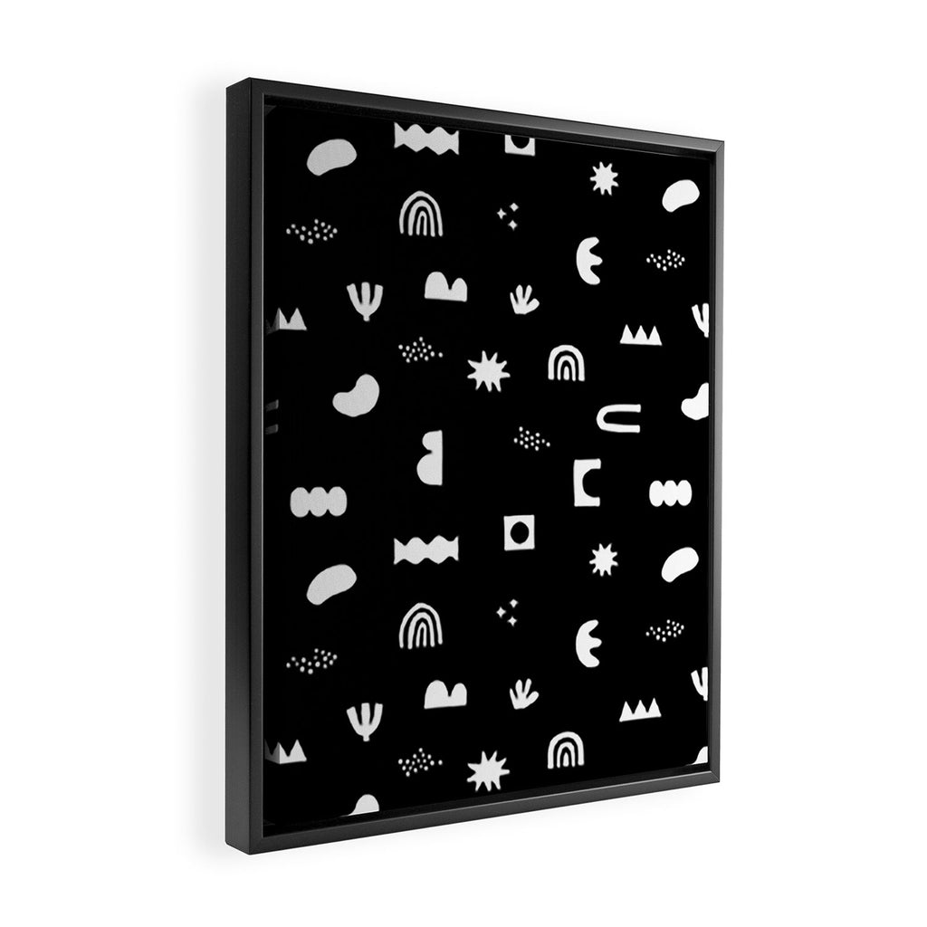 Black and white abstract organic shape pattern Framed Canvas Print Gallery Image 2