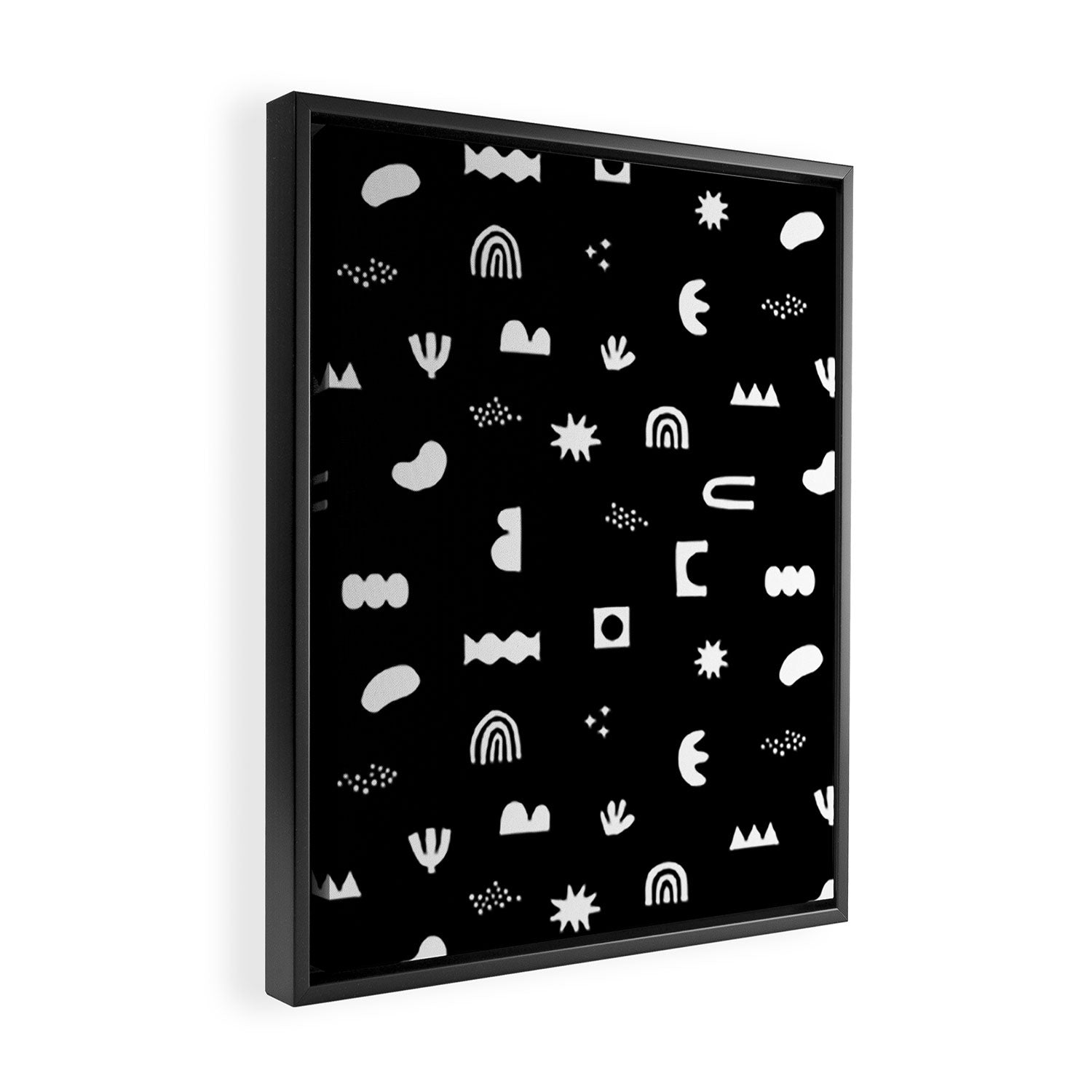 Black and white abstract organic shape pattern Framed Canvas Print Gallery Image 2