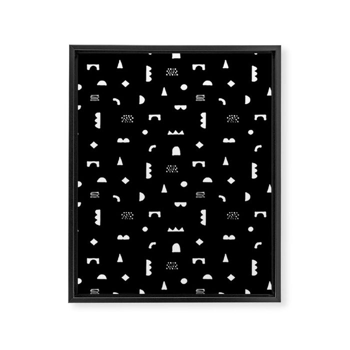 Black and white abstract organic shape pattern Framed Canvas Print Gallery Image 1