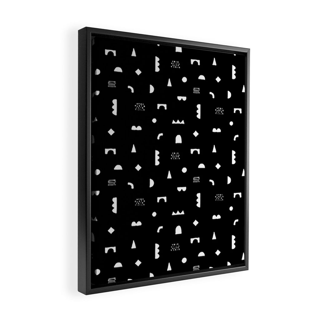Black and white abstract organic shape pattern Framed Canvas Print Gallery Image 2