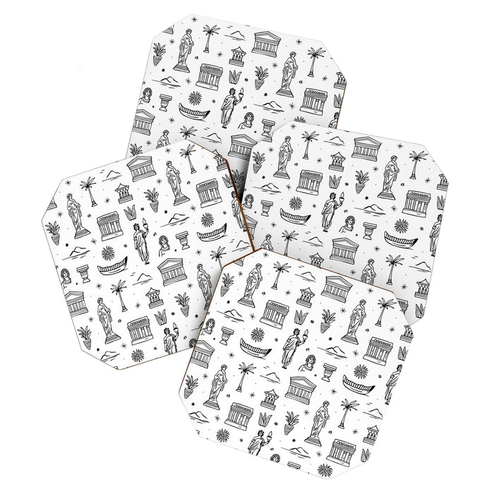 Black and white ancient greek statue pattern Coaster Gallery Image 1