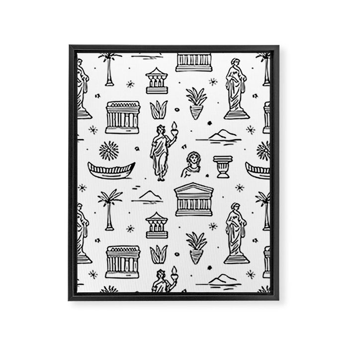 Black and white ancient greek statue pattern Framed Canvas Print Gallery Image 1
