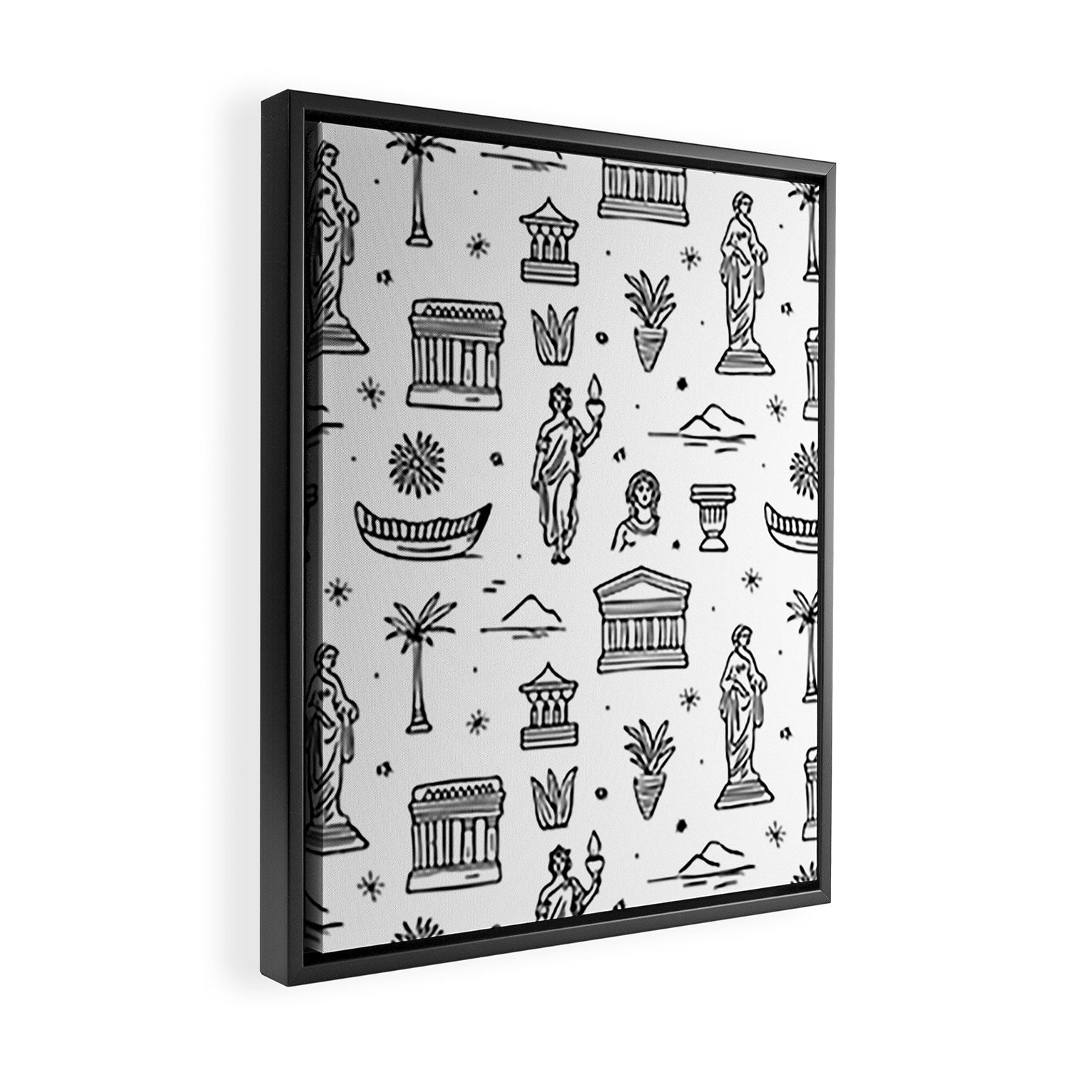 Black and white ancient greek statue pattern Framed Canvas Print Gallery Image 2